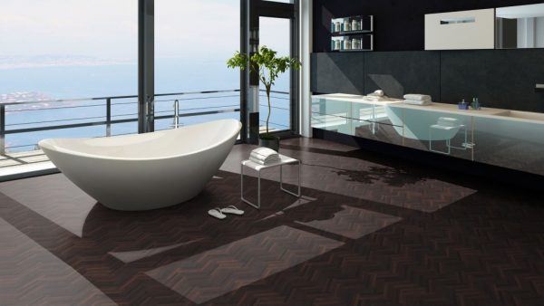 Mosaikparkett Wenge - Fischgrät 3-fach - Massivparkett 8mm Musterboden - Ambiente Bad - NT Floors Leipzig