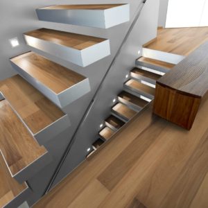 NaBo Parkett 2-Schicht Diele Eiche MEGA - Landhausdielen Eiche Projekt - gebürstet geölt - Anwendungsbeispiel Treppenhaus