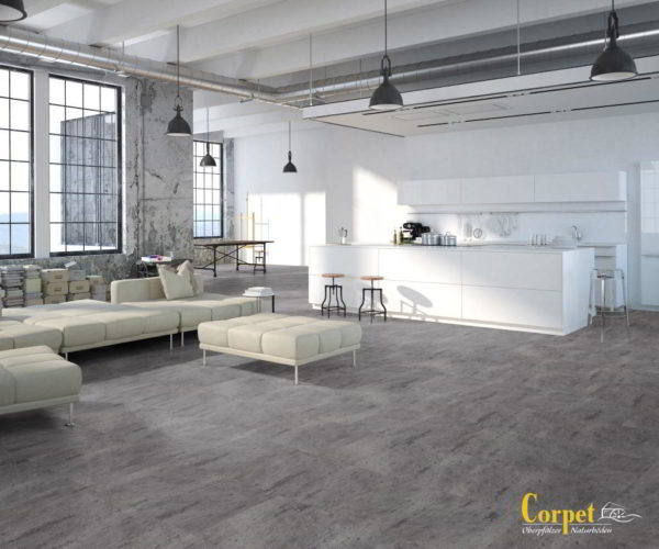 Korkboden NATURA DESIGN - Beton Aschgrau, Thermocor lackiert - NaBo Parkett Corkstone Leipzig - Wohnzimmer