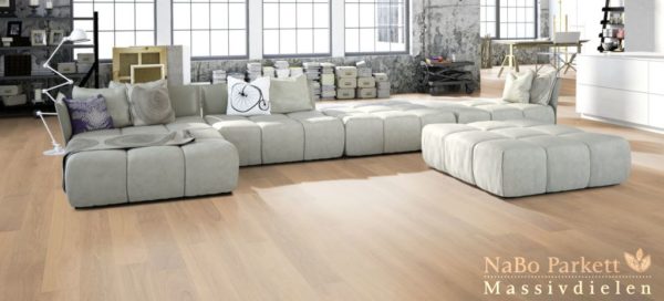 Eiche Massivdielen Eleganz-Natur 10x100x400-1200mm - (15%) weiß geölt - NaBo Parkett Leipzig