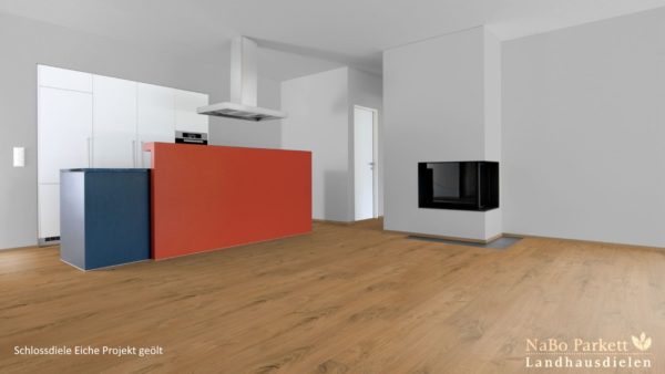 Schlossdiele Eiche Projekt geölt - 3-Schicht Fertigparkett - gebürstet + natur vorgeölt - NaBo Parkett Landhausdielen - Küche