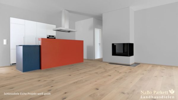 Schlossdiele Eiche Projekt weiß geölt - 3-Schicht Fertigparkett - NaBo Parkett Landhausdielen - Küche