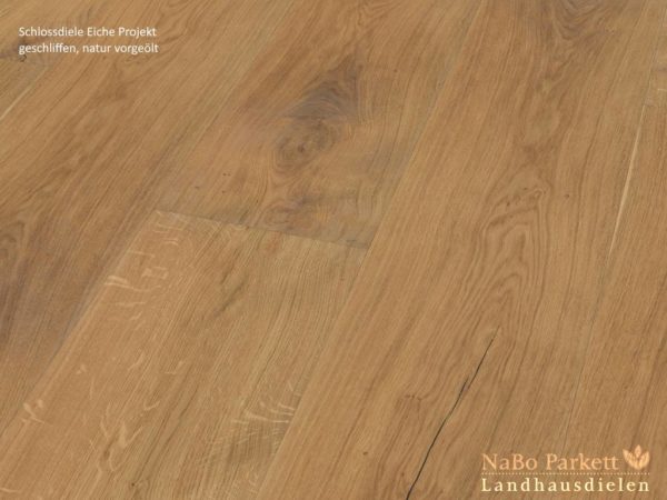 Schlossdiele Eiche Projekt geölt - 3-Schicht Fertigparkett - geschliffen + natur vorgeölt - NaBo Parkett Landhausdielen