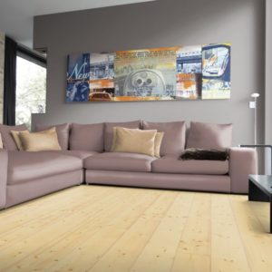Fichte Massivholzdielen A-Sortierung - geschliffen, natur geölt - NaBo Parkett - Wohnbeispiel Wohnzimmer