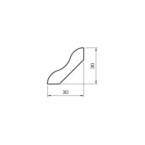 Sockelleiste Eiche massiv 30x30mm - Schmetterlingsprofil - Profilzeichnung