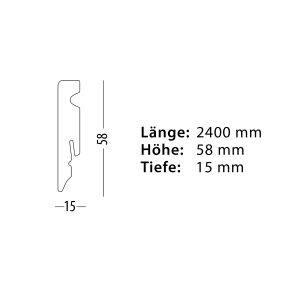 MDF Leiste in RAL Farben - 15x58x2400mm - Profilskizze