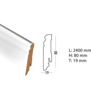 Sockelleiste Berliner Profil weiß - MDF Leiste deckend weiß ähnl. RAL 9016 - 19x80x2400mm