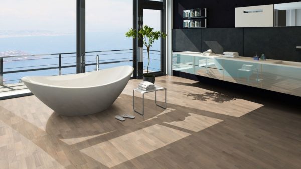 Stabparkett Eiche Naturell - 15-22mm, Ambiente Bad - geschliffen, weiß vorgeölt - NT Floors Massivparkett