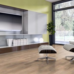 Stabparkett Eiche Naturell - 15-22mm, Ambiente Wohnzimmer - gebürstet, weiß vorgeölt - NT Floors Massivparkett