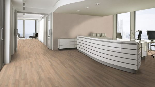 Stabparkett Eiche Select-Natur - 15-22mm, Ambiente Büro - geschliffen, weiß vorgeölt - NT Floors Massivparkett