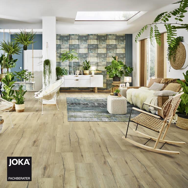 JOKA Laminatboden Skyline - Oak kolonial creme 5633 - 1-Stab Laminatdiele mit V4 Fase - Ambiente