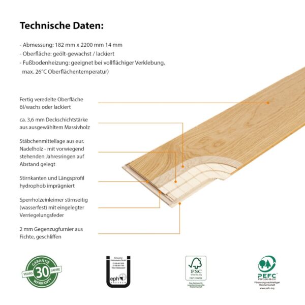 Schiffsboden Parkett Classic Eiche Natur – Bild 3